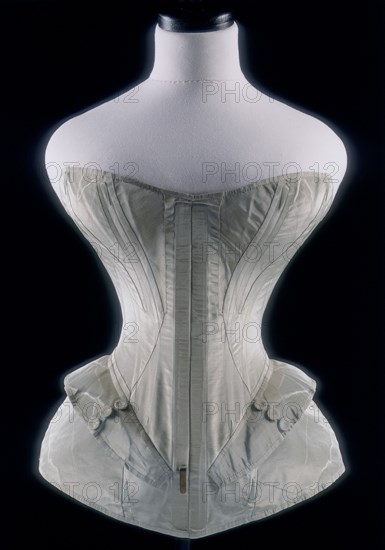 Blue silk moire corset, 1851. Artist: Anne Roxy Caplin