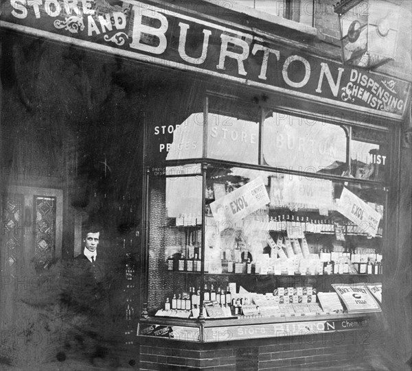 The exterior of Burton's chemist shop. Artist: Unknown