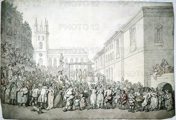 A public execution at Newgate, London, late 18th century. Artist: Thomas Rowlandson