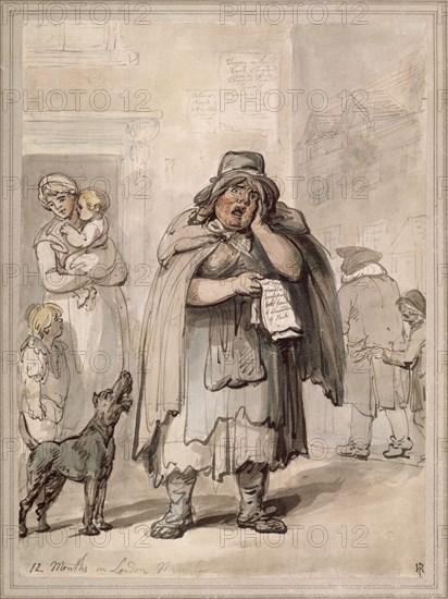 A streetseller on a street corner, London. Artist: Thomas Rowlandson