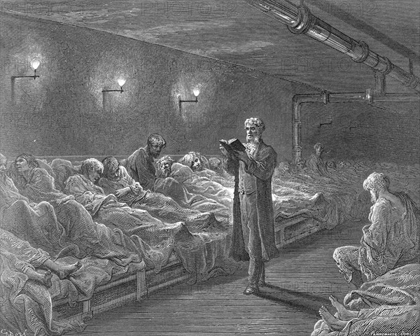 'Scripture Reader in a Night Refuge', 1872. Artist: Adolphe François Pannemaker