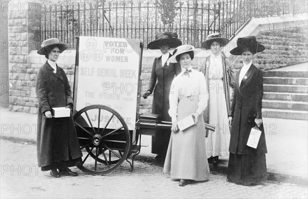 Bristol suffragettes raising money during Self-Denial Week, 1910. Artist: Unknown