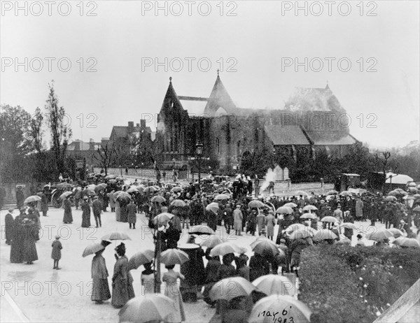 St Catherine's church, Hatcham, London, burnt down by suffragettes on 6th May 1913. Artist: Unknown