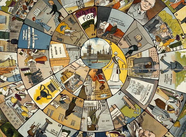 Votes for women board game, (c1910?). Artist: Unknown