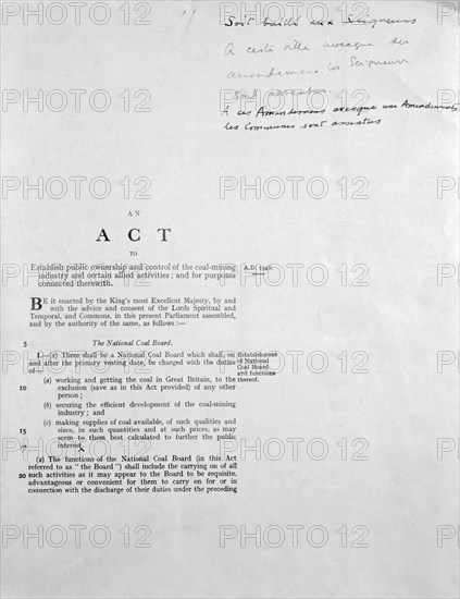 Act for The National Coal Board, 1946. Artist: Unknown