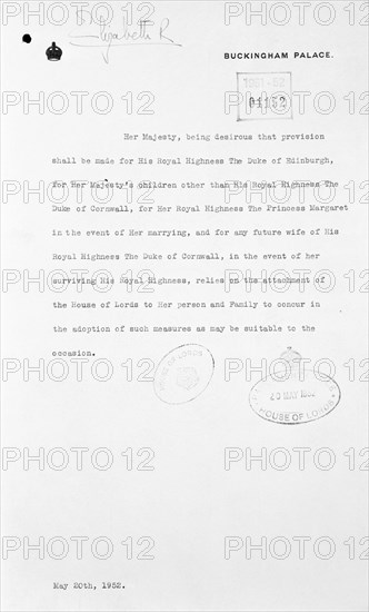 Letter from Elizabeth II, 20th May 1952 re royal succession. Artist: Queen Elizabeth II