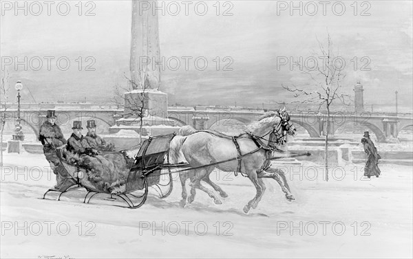 The Late Frost - The Prince of Wales sleighing on the Thames Embankment, London, c1900. Artist: Unknown