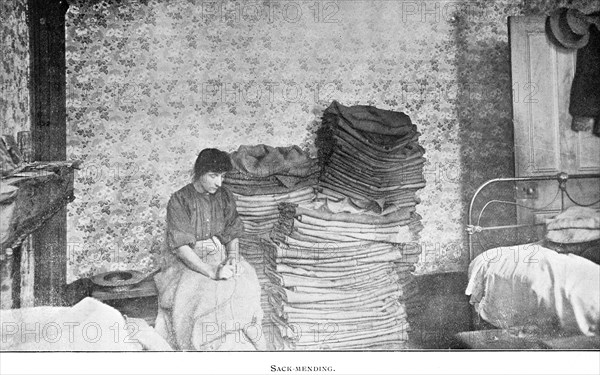 Sack mending from home, London, 1906. Artist: Unknown