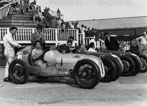 The Austin 7 team at Brooklands, Surrey, 1937. Artist: Unknown