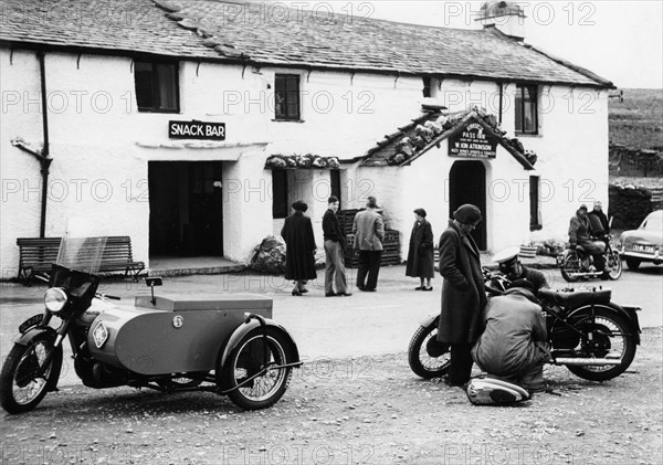 1954 RAC Norton motor bike and side-car, (c1954?). Artist: Unknown