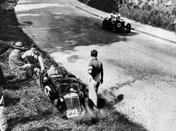 The wreckage of Goldie Gardner's MG J4, Tourist Trophy, Ards-Belfast, 1932. Artist: Unknown