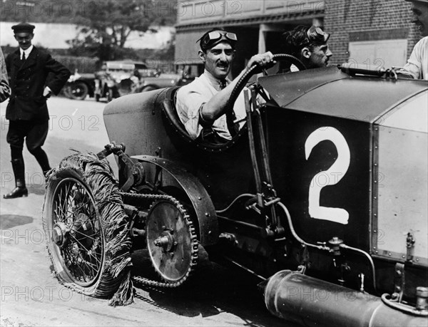 Louis Zborowski at the wheel of Chitty Bang Bang I, Brooklands,1922. Artist: Unknown