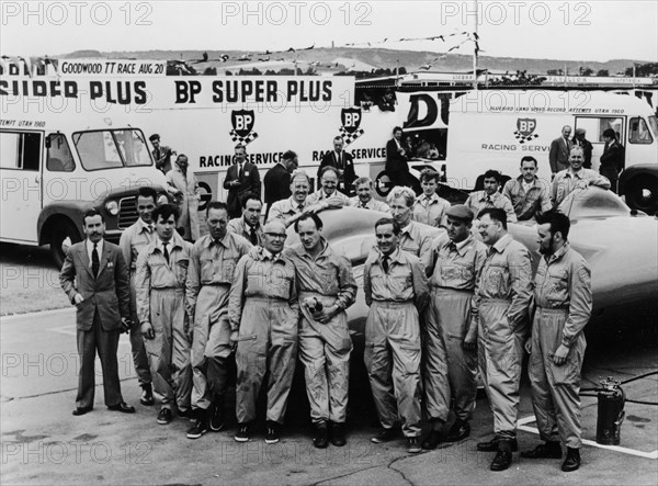 Donald Campbell and the Bluebird team, Goodwood, 22nd July 1960. Artist: Unknown
