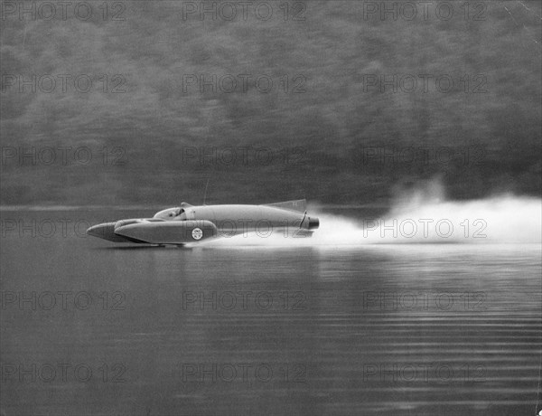 Donald Campbell in Bluebird K7, Coniston Water, Cumbria, 1958. Artist: Unknown