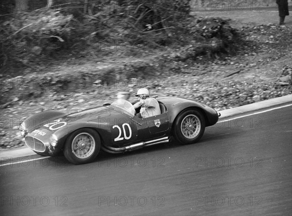 Roy Salvadori driving a 1953 Maserati at Brands Hatch, Kent, 1954. Artist: Unknown