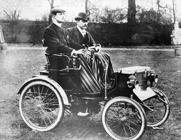 CS Rolls in his 4hp Peugeot Voiturette, c1900. Artist: Unknown