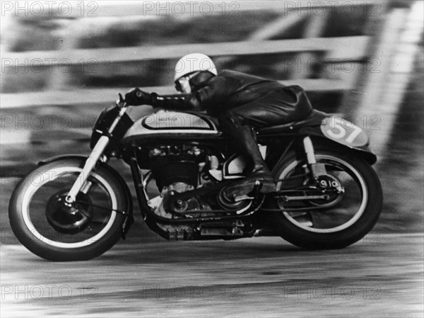 A Norton in action in the Isle of Man TT, 1950. Artist: Unknown