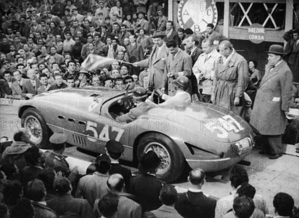 G Marzotto in a 4.1 Ferrari, taking part in the Mille Miglia, 1953. Artist: Unknown