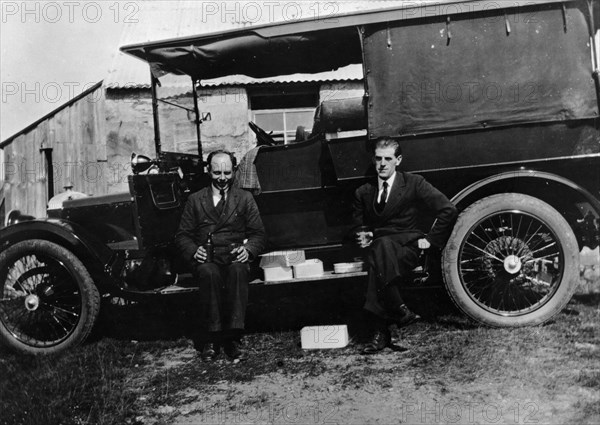 Two men with a Daimler shooting brake, 1914. Artist: Unknown