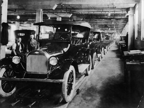 Chevrolet 490 cars on production line, c1920. Artist: Unknown