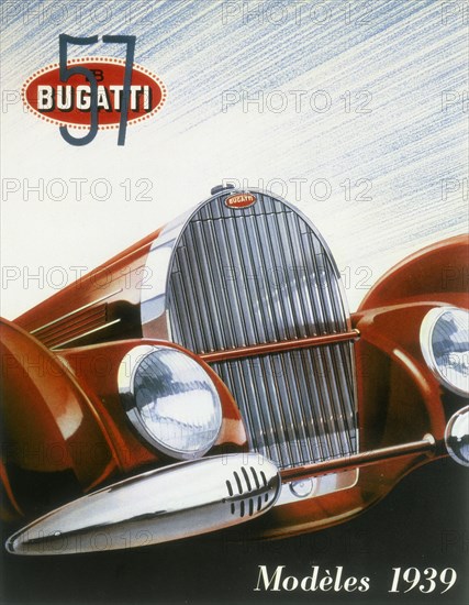 Poster advertising Bugatti cars, 1939. Artist: Unknown