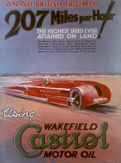 Poster advertising Castrol, featuring a Sunbeam car, (c1927?). Artist: Unknown