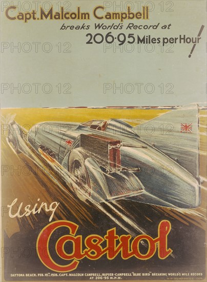 Poster advertising Castrol, featuring Bluebird, 1928. Artist: NF Humphries