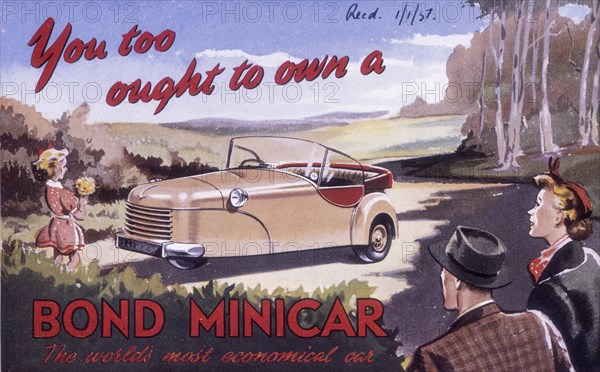 Poster advertising a Bond Minicar, 1951. Artist: Unknown