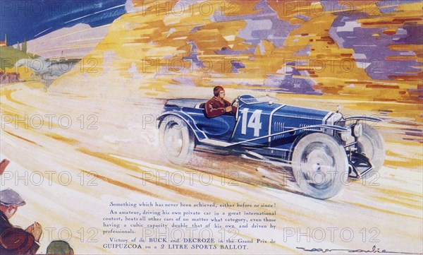 Poster advertising a Ballot 2 litre sports car. Artist: Unknown