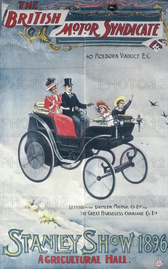 Poster advertising the British Motor Syndicate Stanley Show, 1896. Artist: Unknown