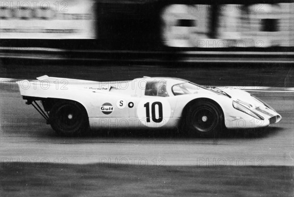 Gulf Porsche 917 in action, c1970-c1971. Artist: Unknown