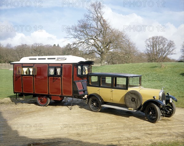 A 1928 Bean Short 14 with a 1926 Eccles Caravan. Artist: Unknown