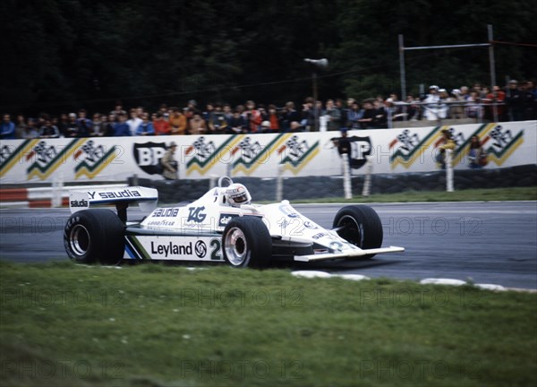 Alan Jones racing a Williams-Cosworth FW07B, British Grand Prix, Brands Hatch, 1980. Artist: Unknown