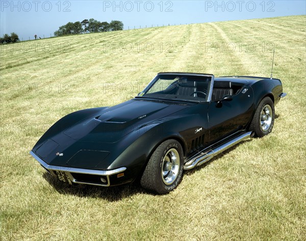 A 1969 Chevrolet Corvette Stingray in a field. Artist: Unknown