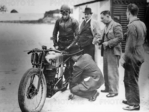 Jimmy Guthrie riding a Norton, (1930s?). Artist: Unknown