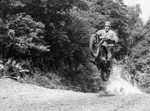 BSA motorbike competing in the Motocross des Nations, 1952. Artist: Unknown