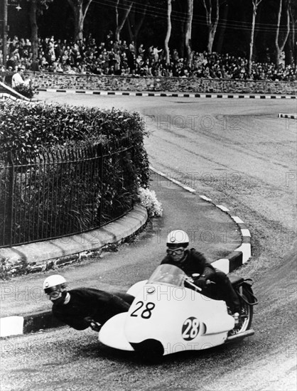 BMW Motorbike and sidecar combination, 1957. Artist: Unknown