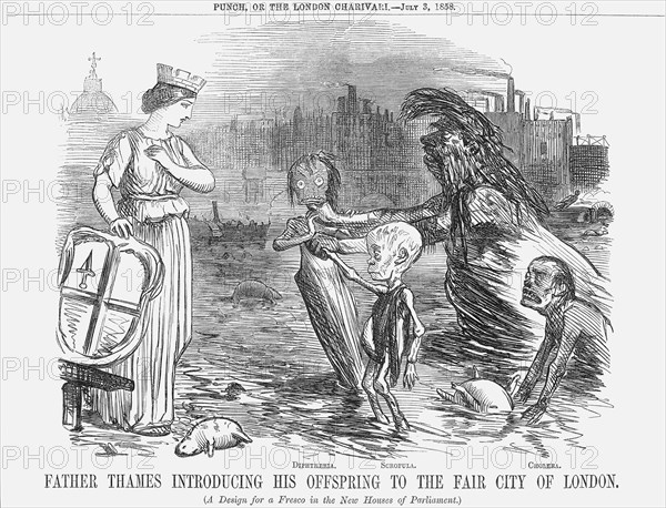 'Father Thames introducing his offspring to the fair city of London.', 1858. Artist: Unknown