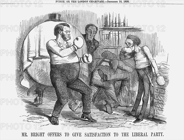 'Mr. Bright offers to give satisfaction to the Liberal Party', 1858. Artist: Unknown