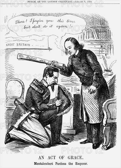 'An Act of Grace; Montalbert Pardons the Emperor', 1859. Artist: Unknown