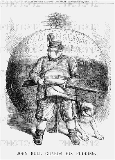 'John Bull guards his Pudding', 1859. Artist: Unknown