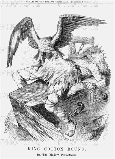 'King Cotton Bound; Or, The Modern Prometheus', 1861. Artist: Unknown