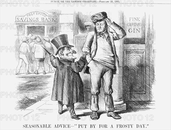 'Seasonable Advice - Put by for a Frosty Day', 1861. Artist: Unknown