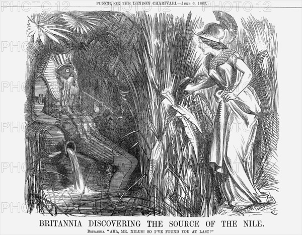 'Britannia Discovering The Source of The Nile', 1863. Artist: John Tenniel