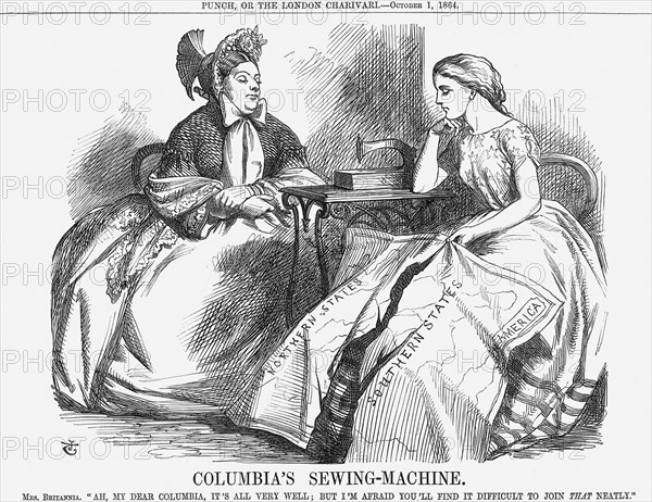 'Columbia's Sewing-Machine', 1864. Artist: John Tenniel