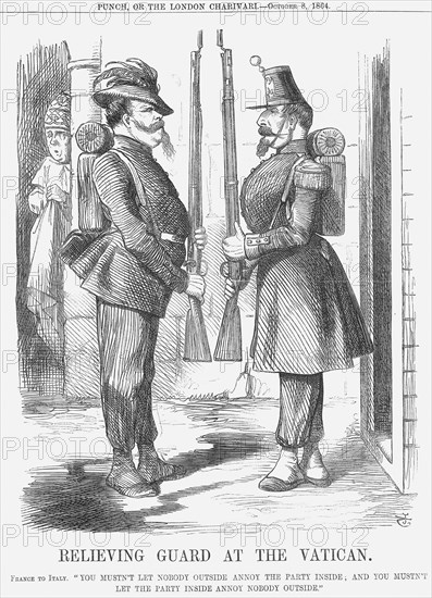 'Relieving Guard at The Vatican', 1864. Artist: John Tenniel