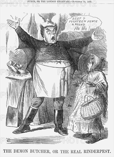 'The Demon Butcher, or the Real Rinderpest', 1865. Artist: John Tenniel