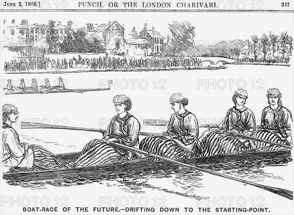 'Boat-Race of the Future - Drifiting Down to the Starting Point', 1866. Artist: Unknown