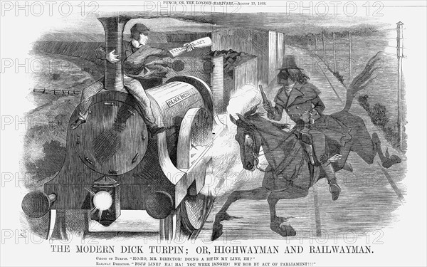 'The Modern Dick Turpin; Or, Highwayman and Railwayman', 1868. Artist: John Tenniel