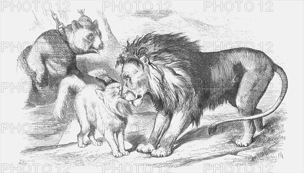 'Feline Friends; or, The British Lion and the Persian Chat!', 1873.  Artist: Joseph Swain